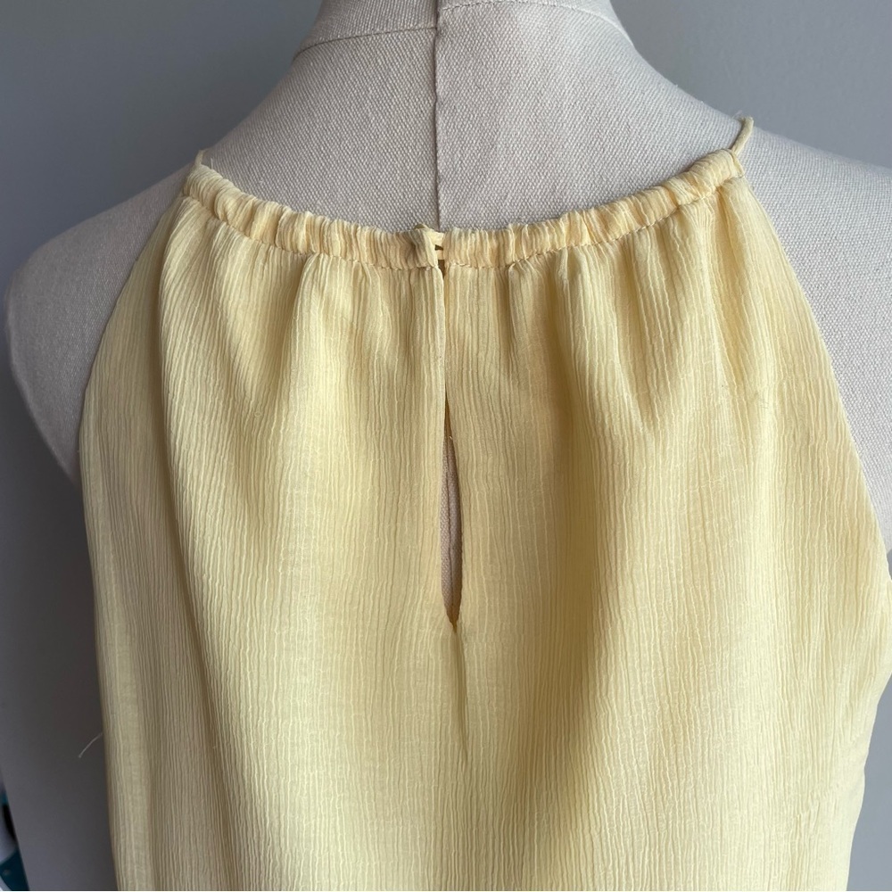 Lemon Yellow Chiffon Dress Sz M High Neck Knee Length Sleeveless Summer Casual - Picture 9 of 11